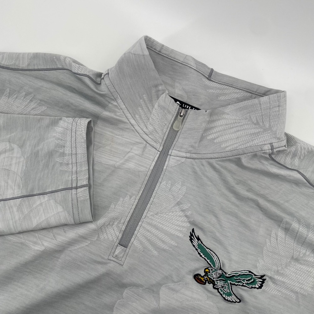 Tommy Bahama Pullover Mens XL Grey Philadelphia Eagles IslandZone Quarter Zip